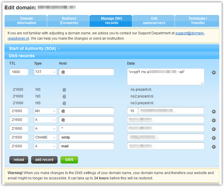 Domein-Registreren DNS Zone